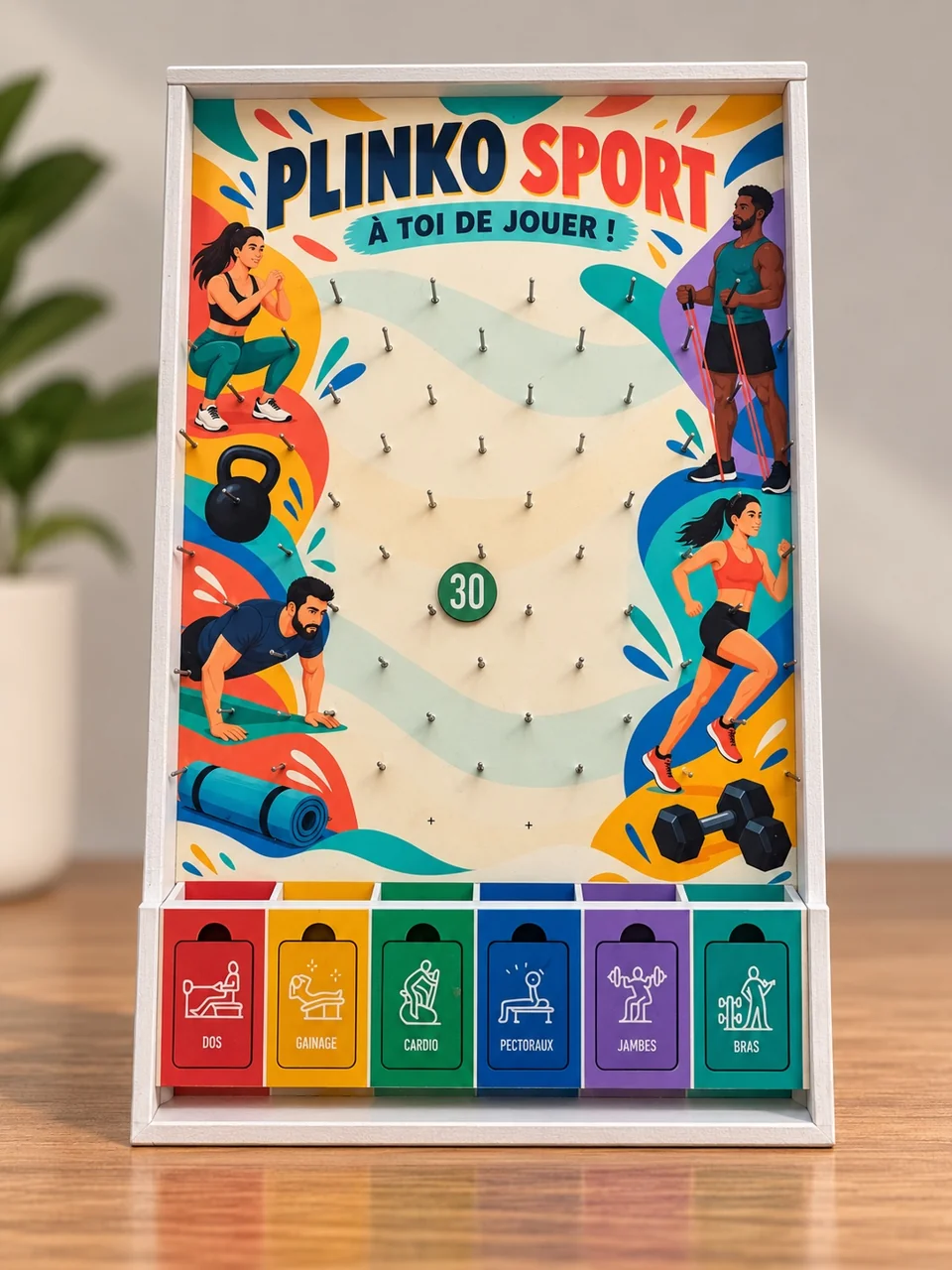 Jeu Plinko avec illustrations sportives colorées